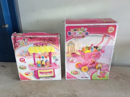 Mini Sweet Shop 34 PC Play Set and Mini Shopping Cart 54 PC Play Set  - Lot 781