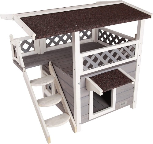 Petsfit Outdoor Cat House with Escape Door for Feral Cats Weatherproof, 2 Story Wooden Kitten Condo with Waterproof Roof & Stairs - New/Unopened - Lot 535