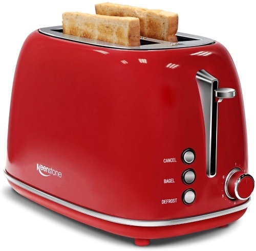 Keenstone Retro 2 Slice Toaster Stainless Steel Toaster with Bagel, Cancel, Defrost Fuction and Extra Wide Slots Toasters, 6 Shade Settings,Removable Crumb Tray, Red - New  - Lot 1003