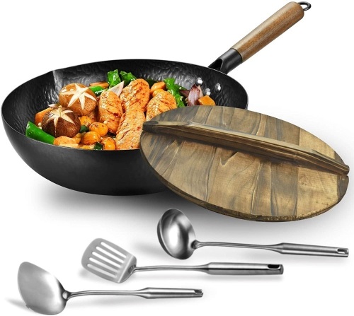 Carbon Steel Flat Bottom Wok with Lid - Appears New - Lot 531