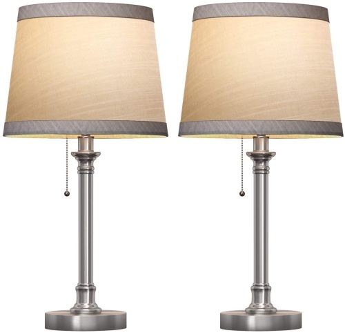 Oneach Modern Table Lamps with Pull Chain, Silver, Set of 2 - New - Lot 360