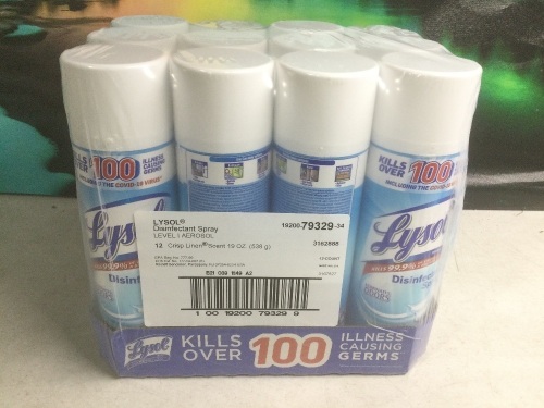 Lysol Disinfectant Spray Crisp Linen Scent 19 oz, Pack of 12 - New - Lot 815