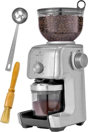 ChefWave Conical Burr Coffee Grinder, 16 Grind Settings, Die Cast Aluminum Housing, 2 to 10 Cups - New/Unopened  - Lot 167