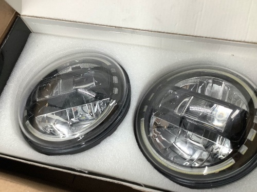 LED Headlights with White Halo Ring, 7in, Compatible w/ Jeep Wrangler JK JKU TJ LJ JL Hummer H1 H2, Untested, E-Commerce Return/Appears New - Lot 279