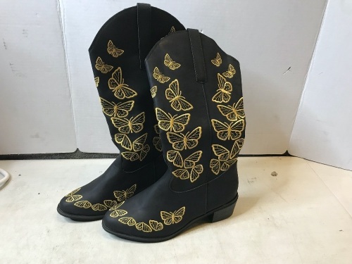 Ladies Cowgirl Boots, Black w/ Gold Butterfly Embellishment, Size 9, Appears New - Lot 353