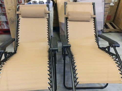 Set of 2 Folding Outdoor Lounge Chairs, Tan, Appears New - Lot 489