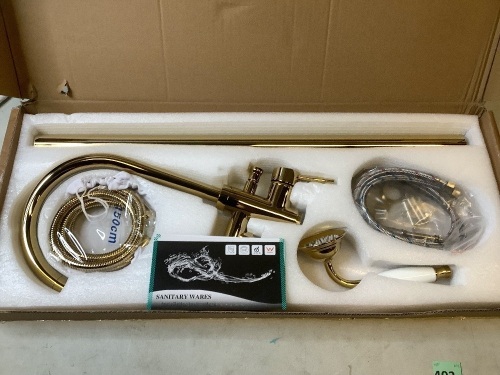 Votamuta Single Handle Floor Mounted Bathroom Tub Filler Shower Faucet With Hand Sprayer, Gold - Lot 403