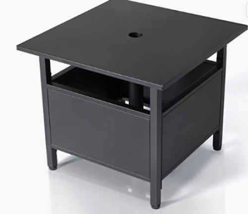 TOOCAPRO Patio Side Table with Umbrella Hole, Black, May Be Missing Hardware - Lot 481