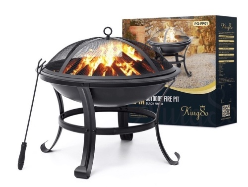 KingSo 22" Wood Burning Fire Pit, Round Steel Black - Lot 379