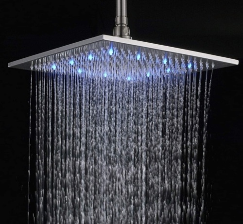 Rozin Replacement LED Changing Color 16-inch Square Rainfall Shower Head, Brushed Nickel - Lot 253