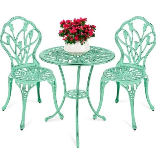 3-Piece Cast Aluminum Patio Bistro Furniture Set. Teal, May Be Missing Hardware - Lot 127