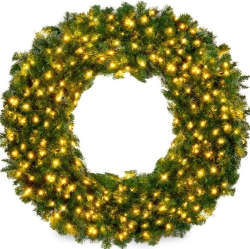 Pre-Lit Artificial Fir Christmas Wreath w/ LED Lights, Plug-In, PVC Tips, 48in - Lot 132