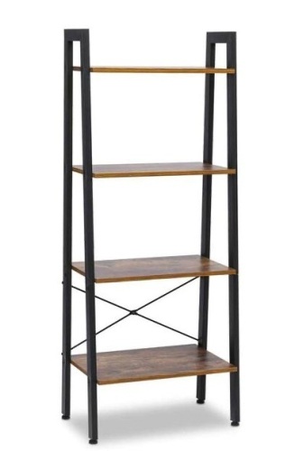 KingSo Brown Wood Metal 4 Shelf Ladder Bookcase with Open Back - Lot 160