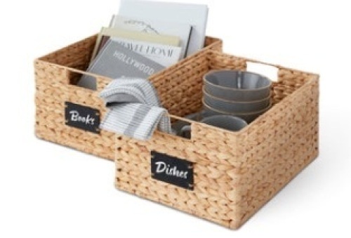 Set of 2 Water Hyacinth Pantry Baskets w/ Chalkboard, Natural - Lot 361