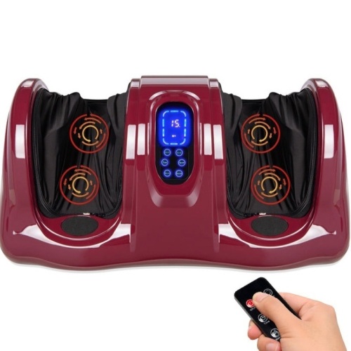 Therapeutic Foot Massager w/ High Intensity Rollers, Remote, 3 Modes, Burgundy - Lot 243