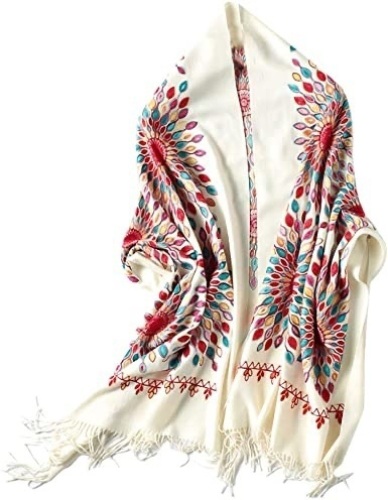 66"x25" Women's Embroidered Oversize Tassel Shawl Scarf Wrap - Lot 212