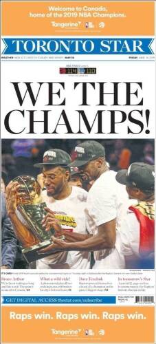 Toronto Star Newspaper June 14, 2019 Toronto Raptors NBA Championship Win - Lot 595