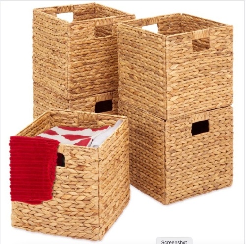 BCP, Set of 5 Collapsible Hyacinth Storage Baskets w/ Inserts, 12x12in, Natural - Lot 475