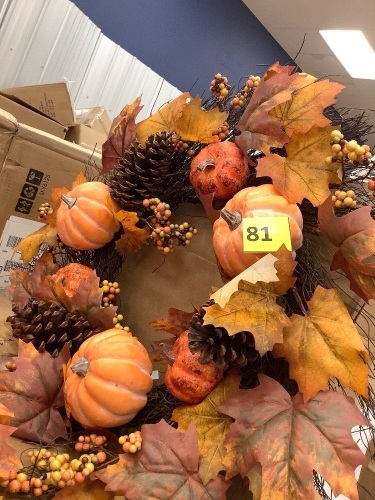 Artificial Fall Wreath, Autumn Thanksgiving Holiday Decoration - 24in - Lot 81