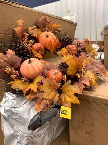 Artificial Fall Wreath, Autumn Thanksgiving Holiday Decoration - 24in - Lot 82