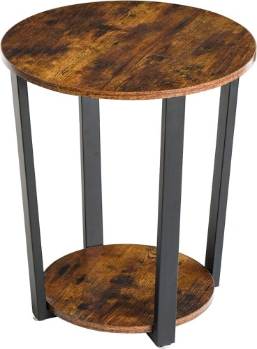 Round End Table, 2 Tier Side Table, Vintage Nightstand with Storage Shelf, Couch Table for Living Room, Bedroom, Easy Assembly, Rustic Brown - Lot 153