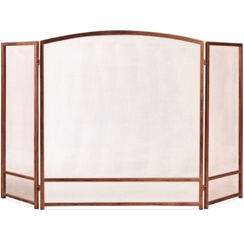 3-Panel Simple Steel Mesh Fireplace Screen w/ Rustic Worn Finish - 47x29in - Lot 261