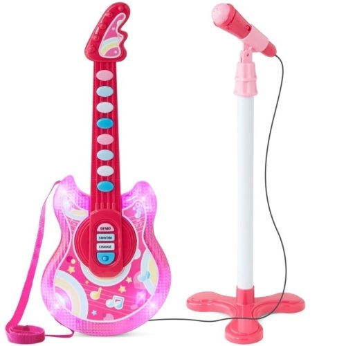 Kids Pretend Play Guitar Musical Instrument Toy w/ Microphone, Stand - 19in - Lot 379