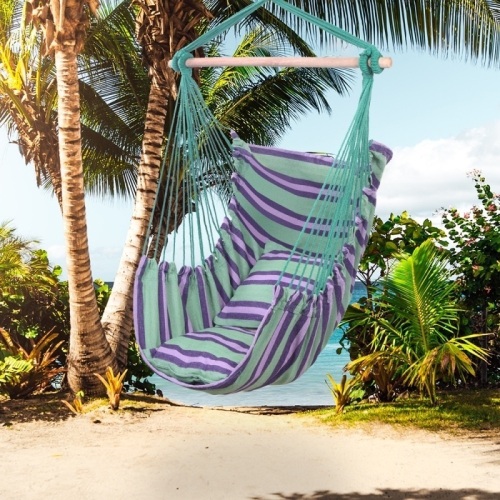 Hanging Rope Hammock Chair Swing Outdoor 2 Seat Included Green - Lot 498