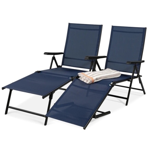 Set of 2 Outdoor Patio Chaise Recliner Lounge Chairs w/ Rust-Resistant Frame - Lot 4397
