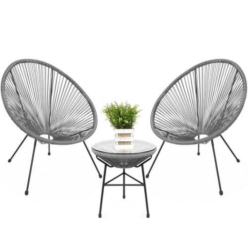 3-Piece All-Weather Patio Acapulco Bistro Set w/ Rope, Glass Top Table - Lot 5039