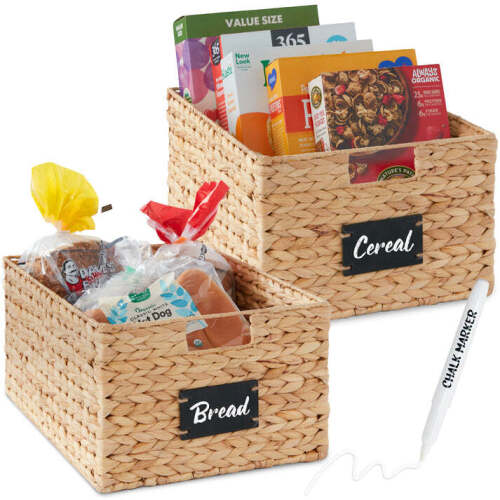 Set of 2 Water Hyancinth Pantry Baskets w/ Chalkboard, Marker - Lot 5058