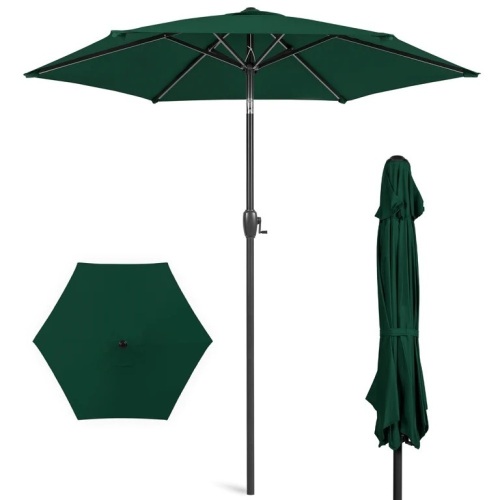 Outdoor Market Patio Umbrella w/ Push Button Tilt, Crank Lift - 7.5ft - Lot 5125