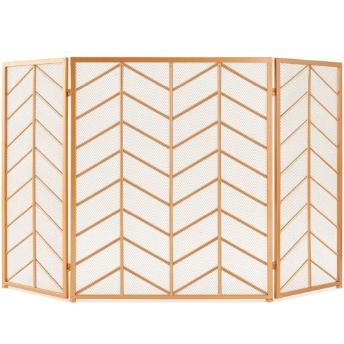 3-Panel Iron Chevron Fireplace Screen w/ Handles - 52x31in - Lot 5260