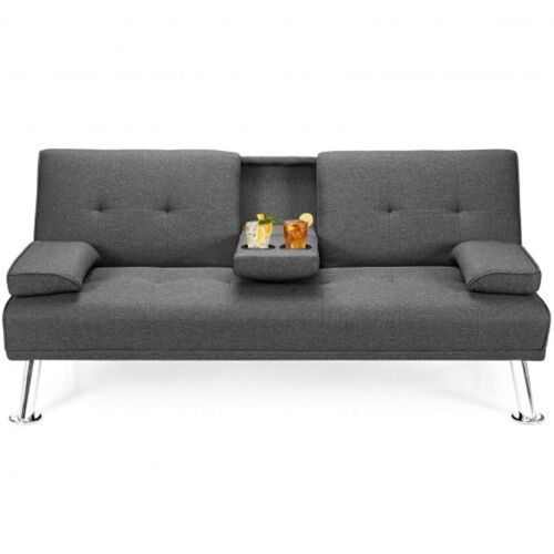 Convertible Folding Futon with Cup Holder - Dark Gray - Lot 29