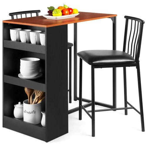 3-Piece Counter Height Kitchen Dining Table Set w/ Storage Shelves - Lot 99