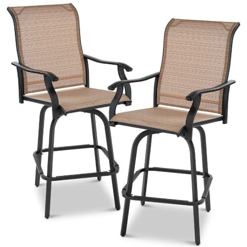 Set of 2 Swivel Barstools w/ 360 Rotation, All-Weather Mesh - Lot 100