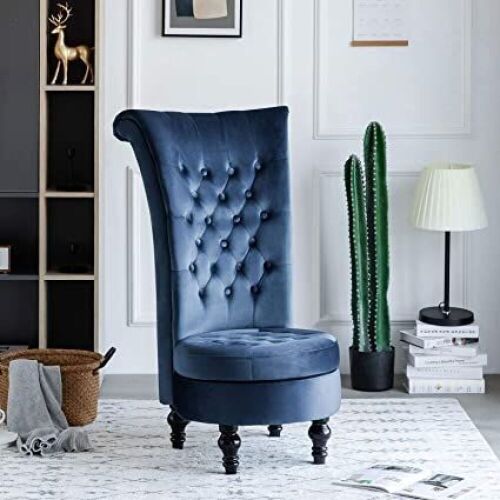 Velvet Accent High Back Chair - Blue - Lot 124