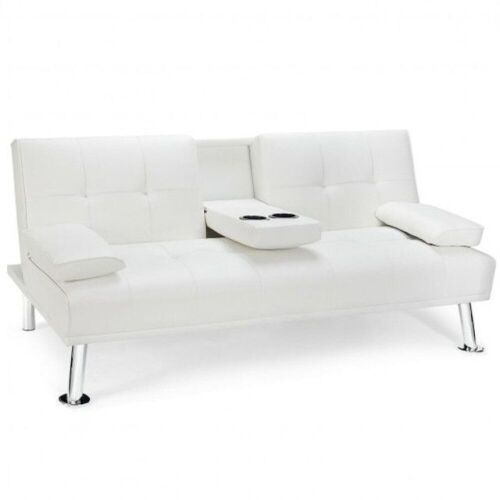 Convertible Folding Leather Futon - White - Incomplete - Lot 144