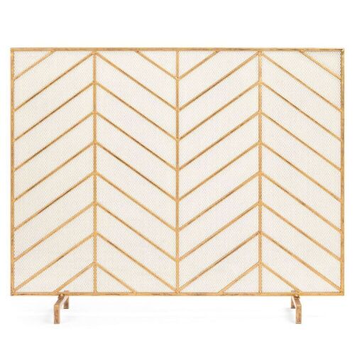 Single Panel Iron Chevron Fireplace Screen w/ Antique Finish - 38x31in - Lot 217