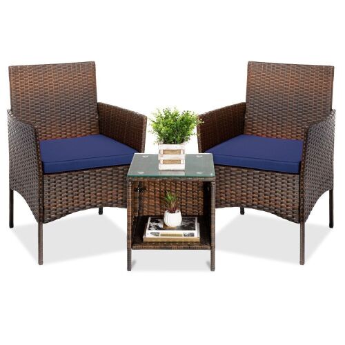 3-Piece Outdoor Patio Wicker Bistro Set w/ Side Storage Table - Lot 222