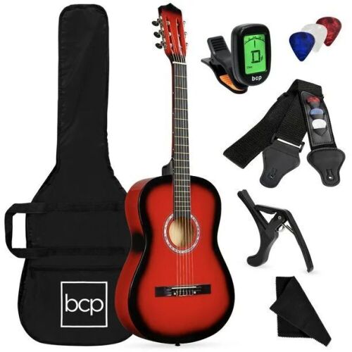 Beginner Acoustic Guitar Set w/ Case, Strap, Digital Tuner, Strings - 38in - Lot 247