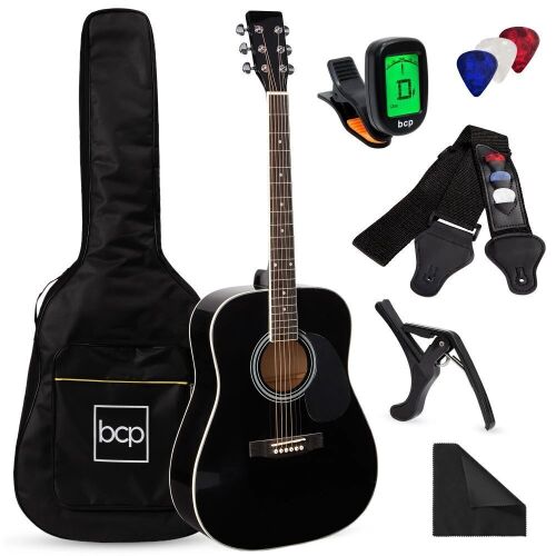 41in Acoustic Guitar Starter Kit w/ Digital Tuner, Padded Case, Picks, Strap - Lot 419