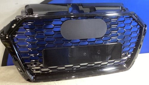 RS3 Style Front Grill for 2017-2019 Audi A3 S3 - Gloss Black - Lot 524