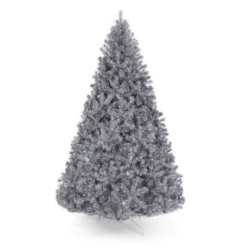 7.5' Silver Artificial Tinsel Christmas Tree w/ Foldable Stand - Lot 656