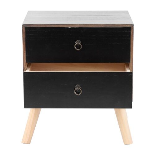 Nightstand with 2 Drawers - Dark Wood - Lot 704