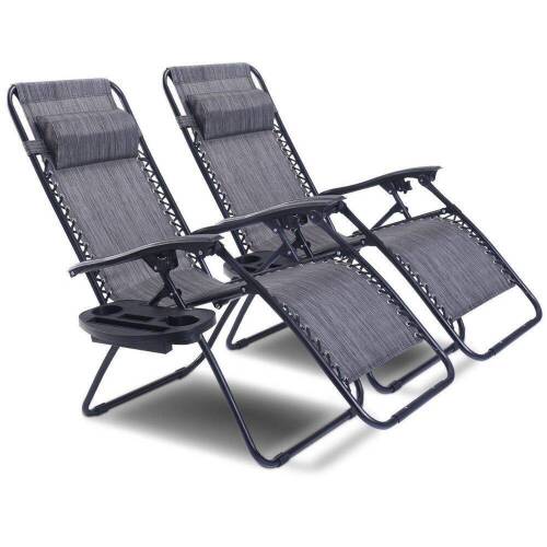 Set of (2) Folding Patio Chairs with Cup Holder - Lot 841