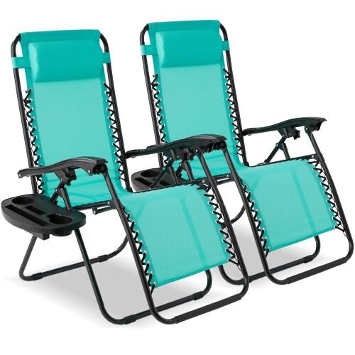 Set of 2 Adjustable Zero Gravity Patio Chair Recliners w/ Cup Holders - Lot 1105