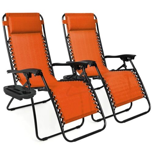 Set of 2 Adjustable Zero Gravity Patio Chair Recliners w/ Cup Holders - Lot 572