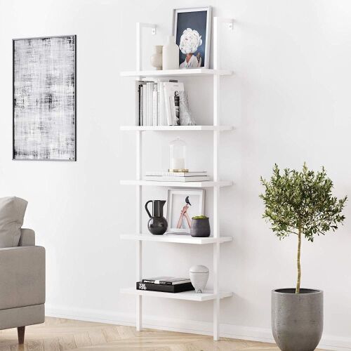 Theo 5-Shelf Modern Ladder Bookcase - White - Lot 516