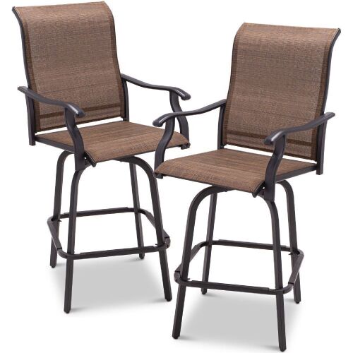 Set of 2 Swivel Barstools w/ 360 Rotation, All-Weather Mesh - Lot 872